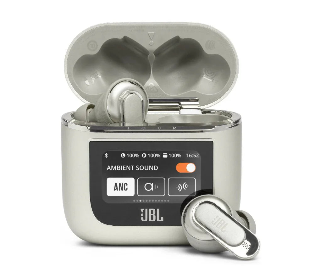True Wireless Earbuds – Premium noise-cancelling earbuds with a smart touchscreen charging case for intuitive control and immersive sound.